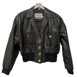 Pia Rucci Vintage Black Leather Bomber Jacket Womens 8 M Moto 80s 90s Downtown